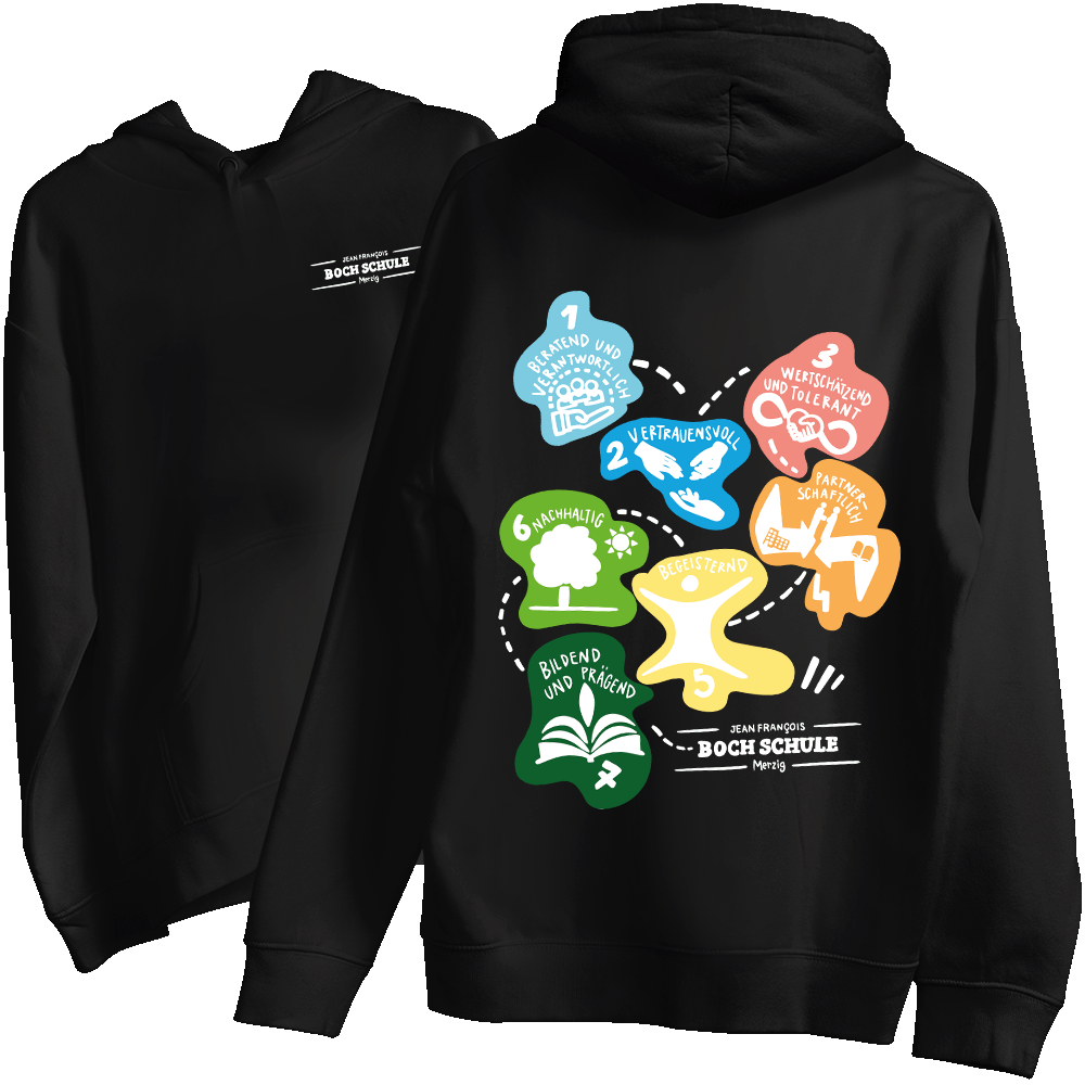 14.2.1 BOCH SCHULE JFBS LEITBILD DRUCK WEISS Strickwaren, Pullover, Sweatshirt, Kapuzenpulli, Langarm